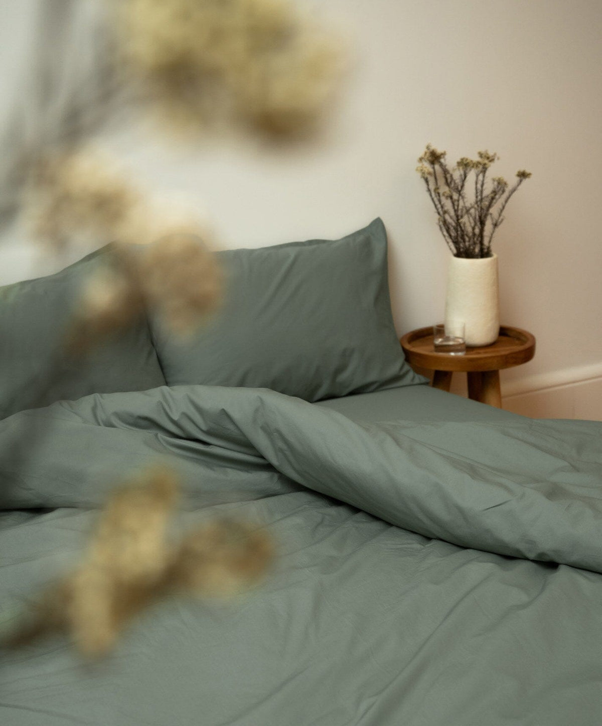 Percale Sheet Set by Fable Home, shown in Juniper Green.