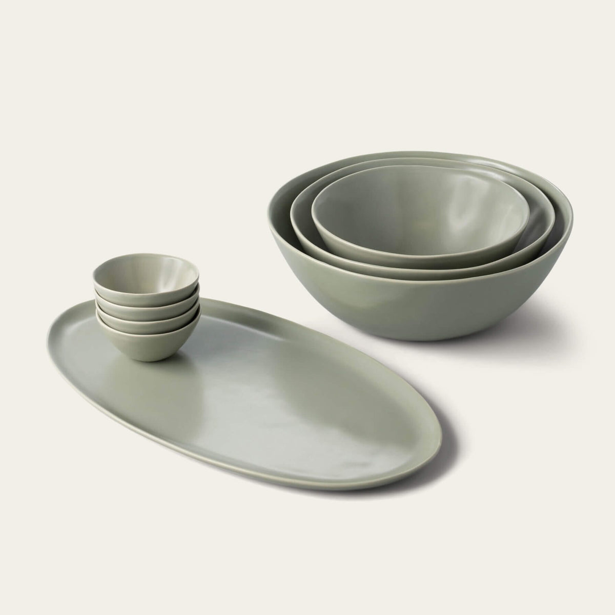 Serving ceramics set bundles by Fable Home, in a beachgrassgreen color.