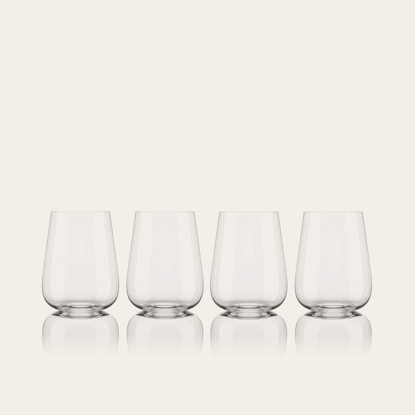 Stemless wine glasses glassware by Fable Home, shown in a clear finish. – #clear