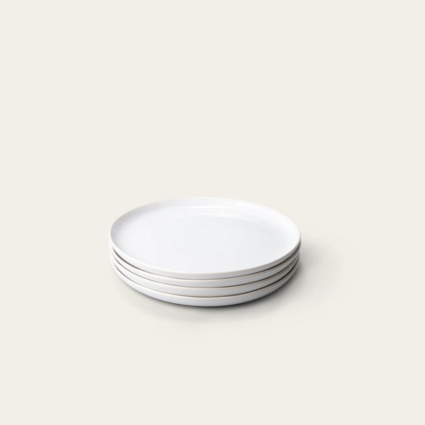Salad plates dinnerware by Fable Home, shown in a pearlwhite finish. – #pearlwhite